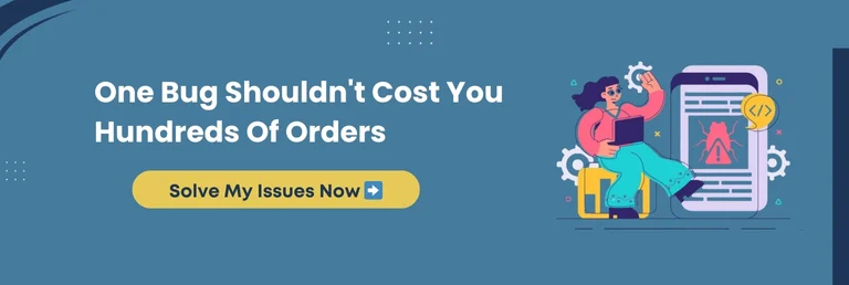 E-commerce troubleshooting services - Solve My Issues Now button with developer fixing website bugs and technical problems