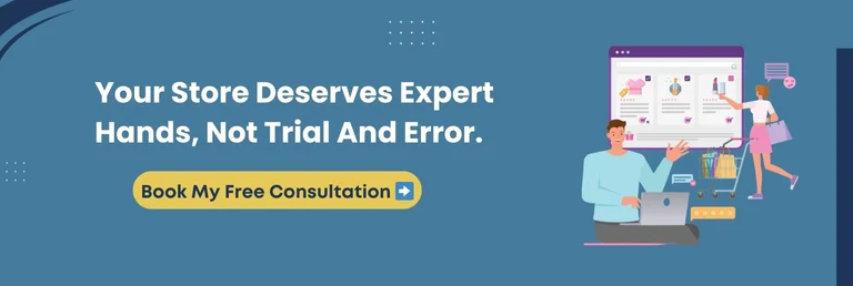 Professional e-commerce consultation - Book My Free Consultation button with illustration of experts helping with online store optimization