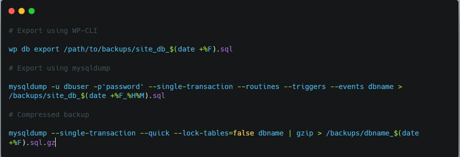 WP-CLI and mysqldump Commands